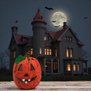 Ceramic Jack-O-Lantern Pumpkin Halloween Goofy Space for Candle Hanging Loop 4"